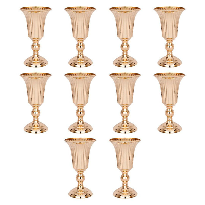 Set of 10 Ribbed Metal Compote Trumpet Vase-Set of 1-Koyal Wholesale-Copper-