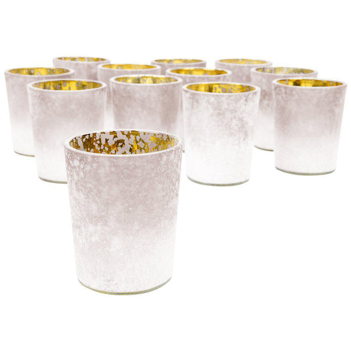 Set of 12 2.6" Tall Frosted Ombre Mercury Glass Votive Candle Holders Bulk Pack-Koyal Wholesale-White-Set of 1 (12 PC)-