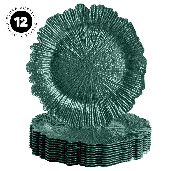 Set of 12 Acrylic Charger Plates Round Flora Bulk Pack-Koyal Wholesale-Metallic Silver-Set of 12-