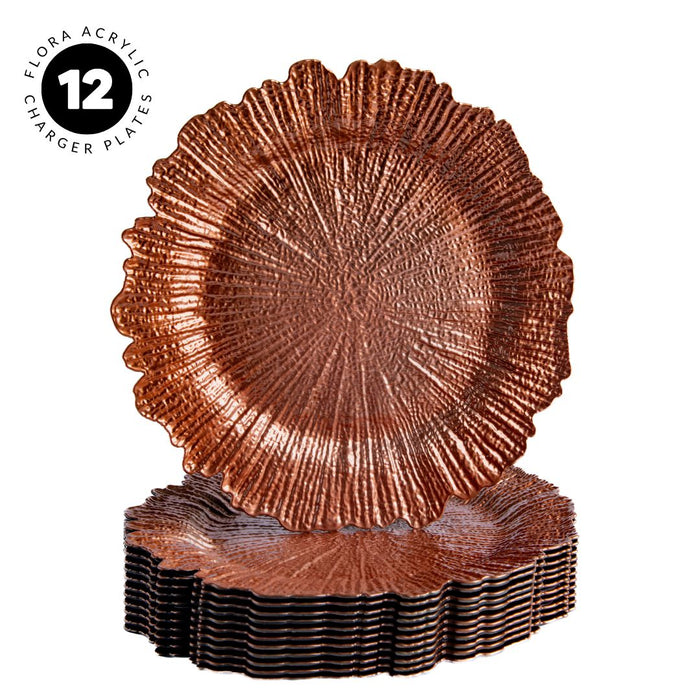 Set of 12 Acrylic Charger Plates Round Flora Bulk Pack-Koyal Wholesale-Metallic Silver-Set of 12-