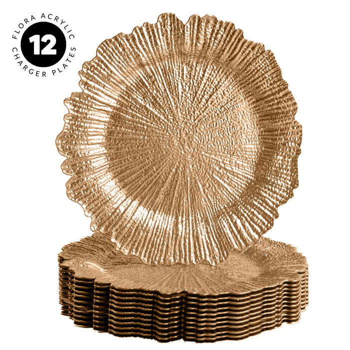 Set of 12 Acrylic Charger Plates Round Flora Bulk Pack-Koyal Wholesale-Metallic Silver-Set of 12-