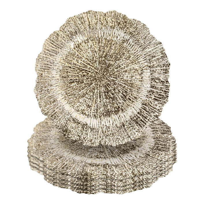 Set of 12 Acrylic Charger Plates Round Flora Bulk Pack-Koyal Wholesale-Metallic Silver-Set of 12-