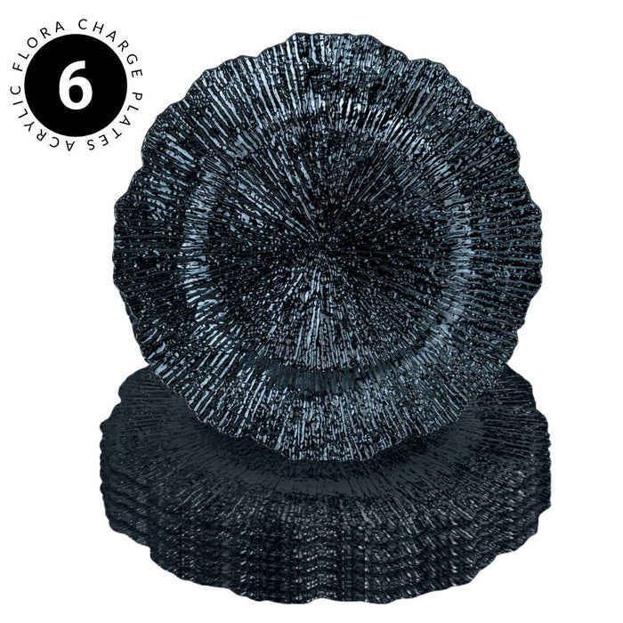 Set of 12 Acrylic Charger Plates Round Flora Bulk Pack-Koyal Wholesale-Metallic Silver-Set of 12-