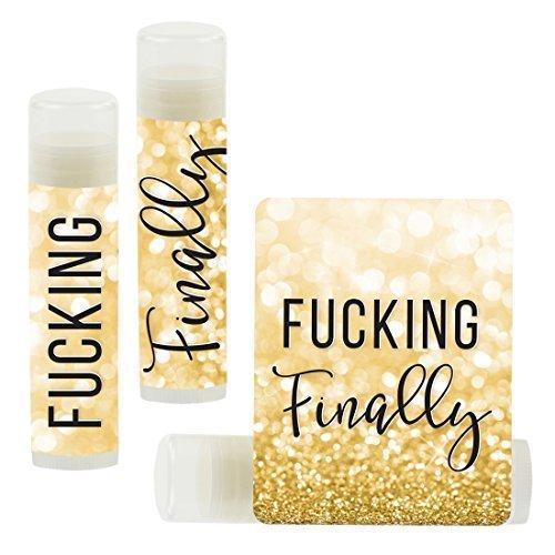 Set of 12 Bachelorette Faux Gold Glitter Shimmer, Lip Balm Favors-Set of 12-Andaz Press-Fucking Finally-