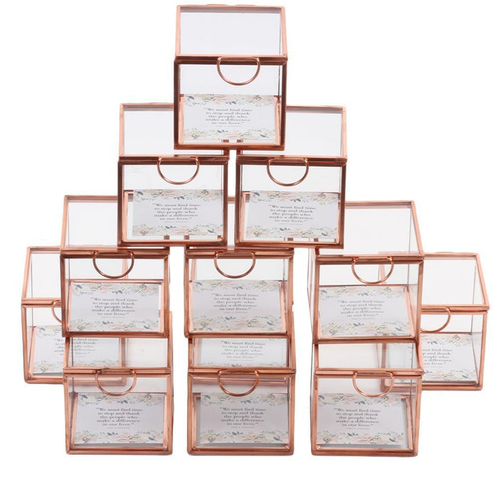 Set of 12 Display Glass Boxes with Hinged Lids-Set of 12-Koyal Wholesale-Gold-