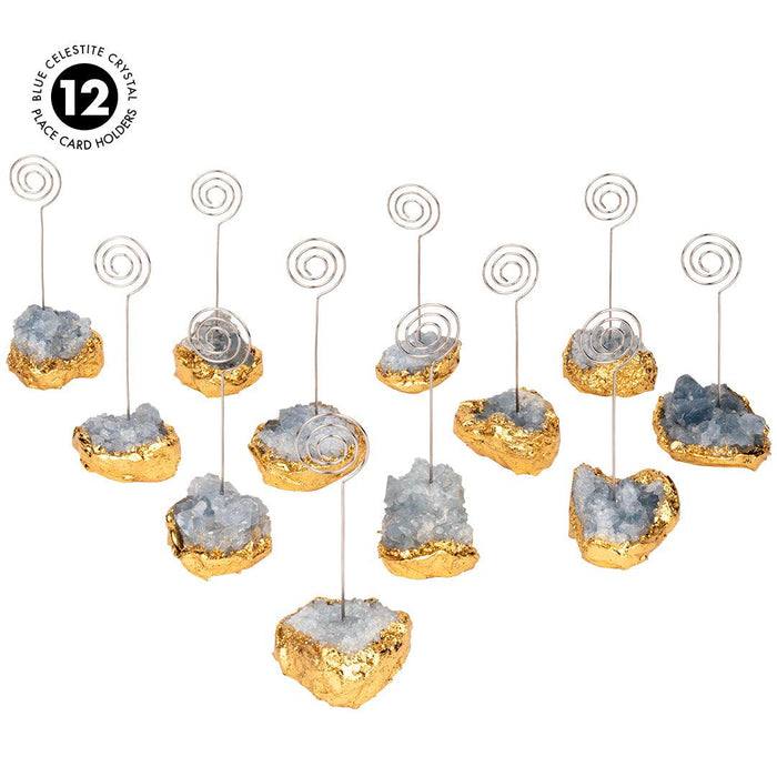 Set of 12 Gemstone Placecard Holders, Geode Stones Table Number Holders-Set of 12-Koyal Wholesale-Blue-