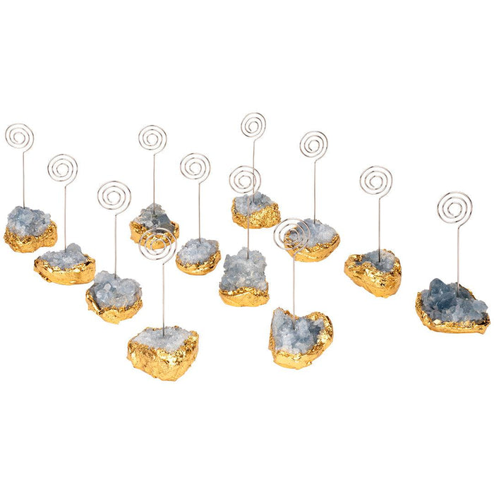 Set of 12 Gemstone Placecard Holders, Geode Stones Table Number Holders-Set of 12-Koyal Wholesale-Blue-