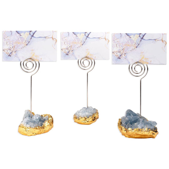 Set of 12 Gemstone Placecard Holders, Geode Stones Table Number Holders-Set of 12-Koyal Wholesale-Blue-