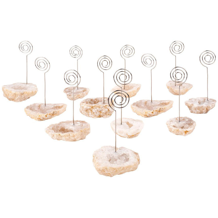 Set of 12 Gemstone Placecard Holders, Geode Stones Table Number Holders-Set of 12-Koyal Wholesale-White-