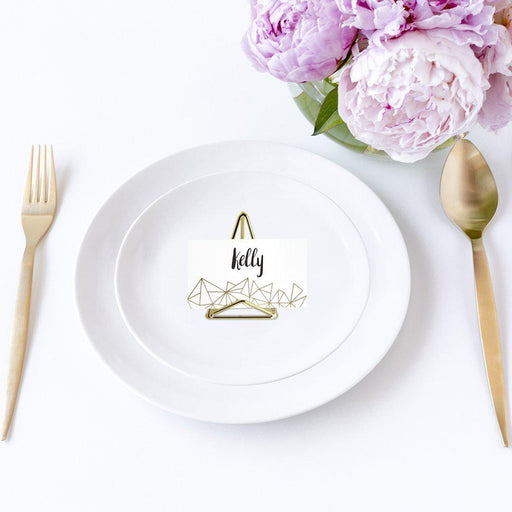 Set of 12 Modern Metal Geometric Triangle Wedding Place Card Holders-Set of 12-Koyal Wholesale-Gold-