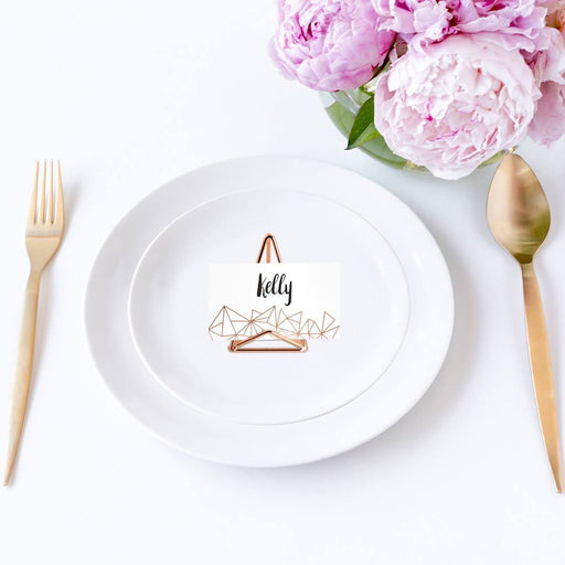 Set of 12 Modern Metal Geometric Triangle Wedding Place Card Holders-Set of 12-Koyal Wholesale-Rose Gold-