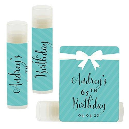 Set of 12 Personalized Milestone Birthday Party Lip Balm Party Favors, Custom Name and Date-Set of 12-Andaz Press-Faux Gold Glitter Shimmer-