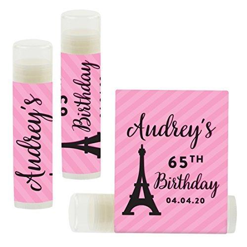 Set of 12 Personalized Milestone Birthday Party Lip Balm Party Favors, Custom Name and Date-Set of 12-Andaz Press-Faux Gold Glitter Shimmer-