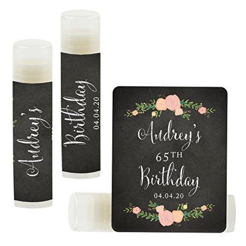 Set of 12 Personalized Milestone Birthday Party Lip Balm Party Favors, Custom Name and Date-Set of 12-Andaz Press-Faux Gold Glitter Shimmer-