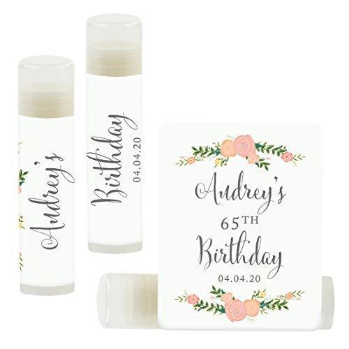 Set of 12 Personalized Milestone Birthday Party Lip Balm Party Favors, Custom Name and Date-Set of 12-Andaz Press-Classic Floral Roses-
