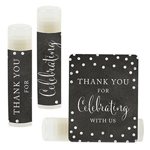 Set of 12 Thank You for Celebrating with US, Lip Balm Favors-Set of 12-Andaz Press-Faux Gold Glitter Shimmer-