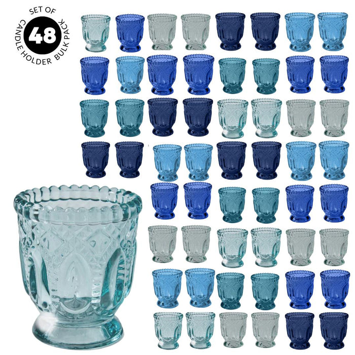 Set of 12 Vintage Ombre Glass Votive Candle Holders Bulk Pack-Koyal Wholesale-Blue-Set of 1 (12 PC)-