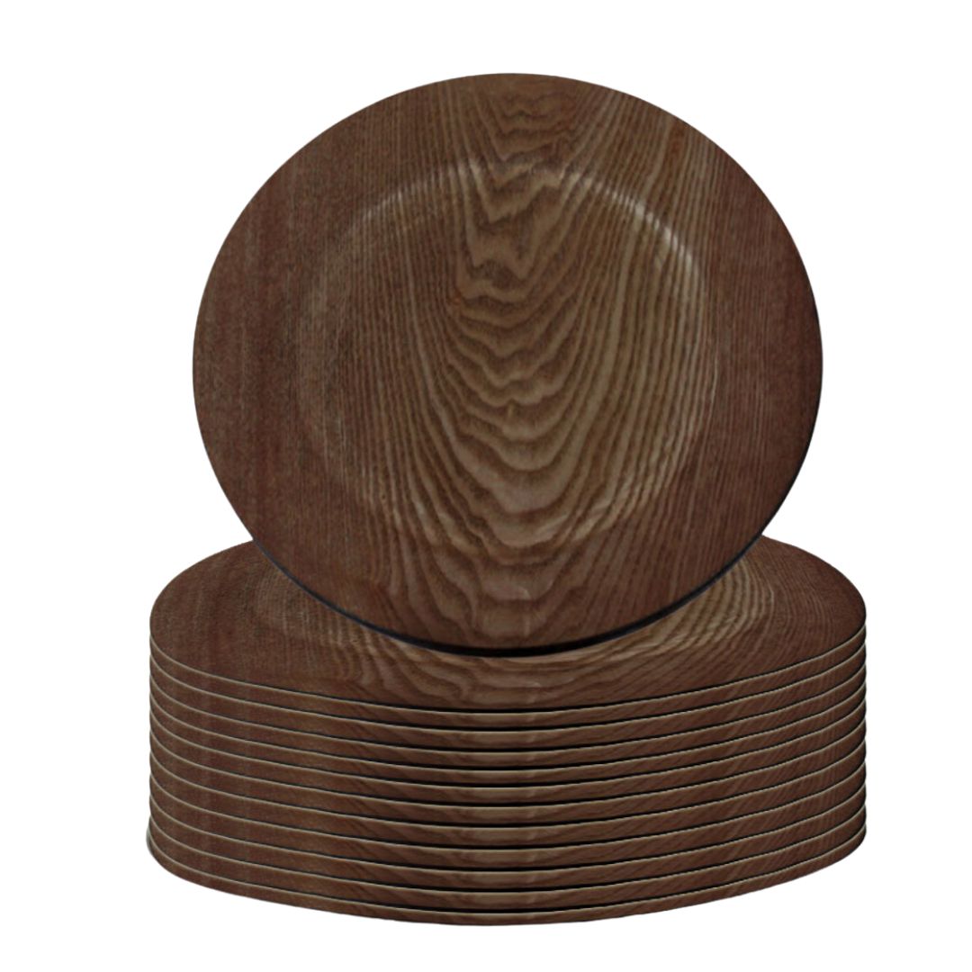 Set of 12 Walnut Faux Wood Charger Plates