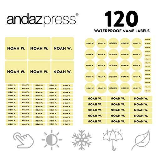 Set of 120 Custom Personalized Waterproof School Name Labels-Set of 120-Andaz Press-White-