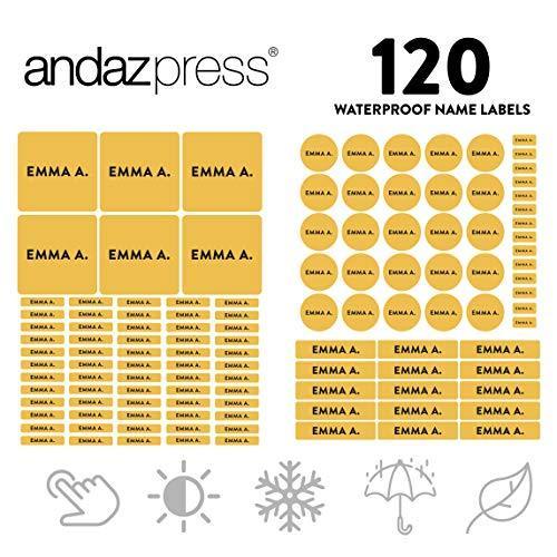 Set of 120 Custom Personalized Waterproof School Name Labels-Set of 120-Andaz Press-White-