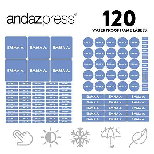 Set of 120 Custom Personalized Waterproof School Name Labels-Set of 120-Andaz Press-White-
