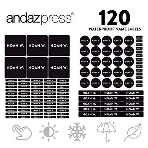 Set of 120 Custom Personalized Waterproof School Name Labels-Set of 120-Andaz Press-White-
