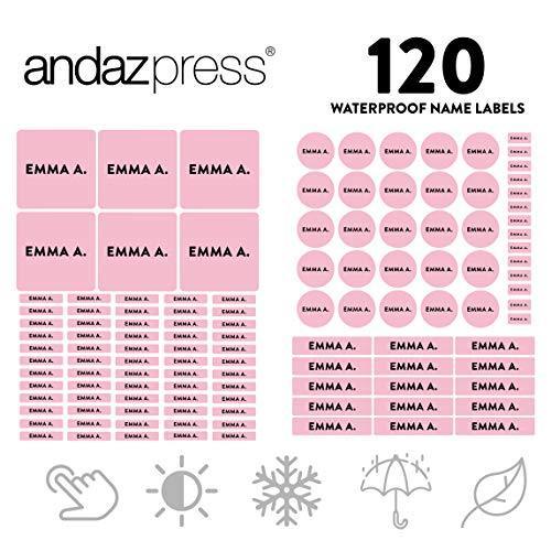 Set of 120 Custom Personalized Waterproof School Name Labels-Set of 120-Andaz Press-White-