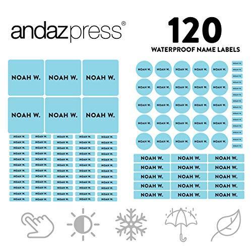 Set of 120 Custom Personalized Waterproof School Name Labels-Set of 120-Andaz Press-White-