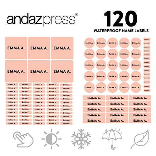 Set of 120 Custom Personalized Waterproof School Name Labels-Set of 120-Andaz Press-White-