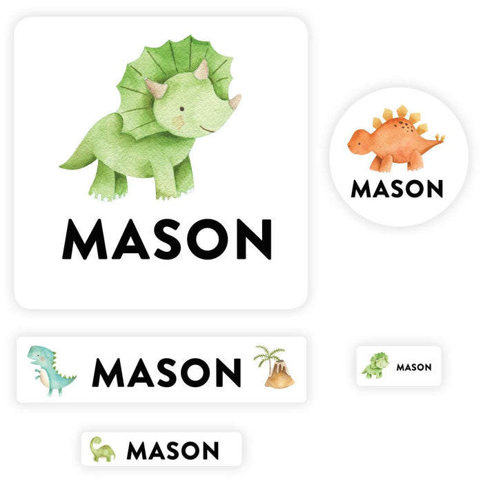 Set of 120 Custom Waterproof School Name Labels, Back to School Supplies-Set of 120-Andaz Press-Dinosaurs-