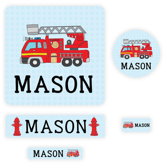 Set of 120 Custom Waterproof School Name Labels, Back to School Supplies-Set of 120-Andaz Press-Fire Truck-