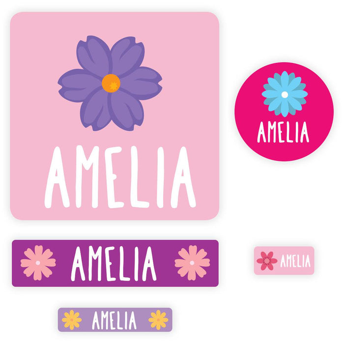 Set of 120 Custom Waterproof School Name Labels, Back to School Supplies-Set of 120-Andaz Press-Flowers-