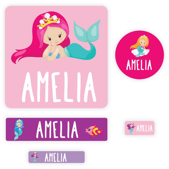 Set of 120 Custom Waterproof School Name Labels, Back to School Supplies-Set of 120-Andaz Press-Mermaid-