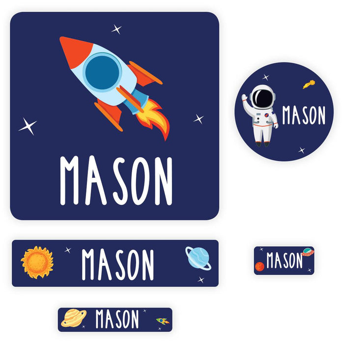 Set of 120 Custom Waterproof School Name Labels, Back to School Supplies-Set of 120-Andaz Press-Outer Space Galaxy-