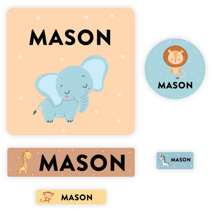 Set of 120 Custom Waterproof School Name Labels, Back to School Supplies-Set of 120-Andaz Press-Safari Animals-