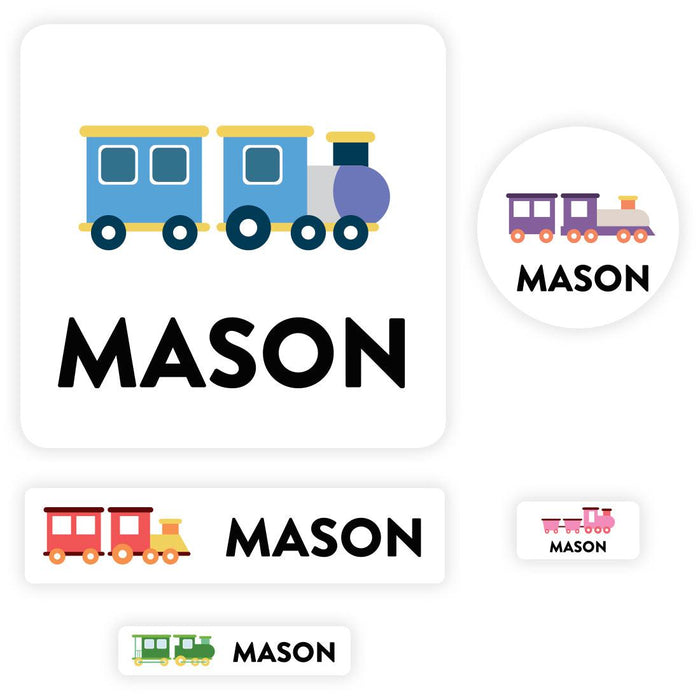 Set of 120 Custom Waterproof School Name Labels, Back to School Supplies-Set of 120-Andaz Press-Trains-
