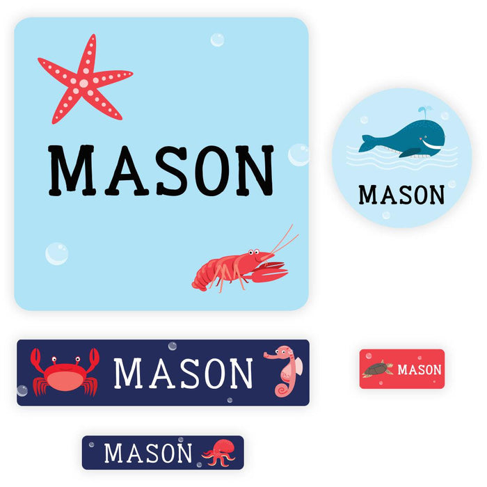 Set of 120 Custom Waterproof School Name Labels, Back to School Supplies-Set of 120-Andaz Press-Under the Sea-