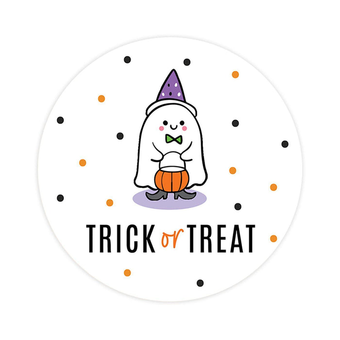Set of 120 Happy Halloween Stickers Labels For Kids Treat Bags Goodie, Halloween Party Favors-Set of 40-Andaz Press-Cute Ghost with Hat-