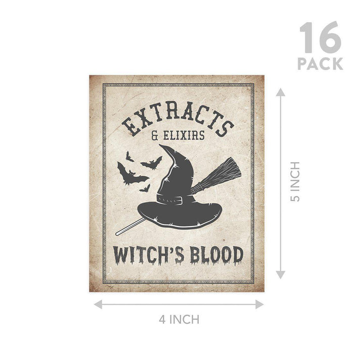 Set of 16 Halloween Wine Bottle Labels Potion Bottles Halloween Decor Apothecary Halloween Decor Vintage Halloween Decor-Set of 16-Andaz Press-Aged-