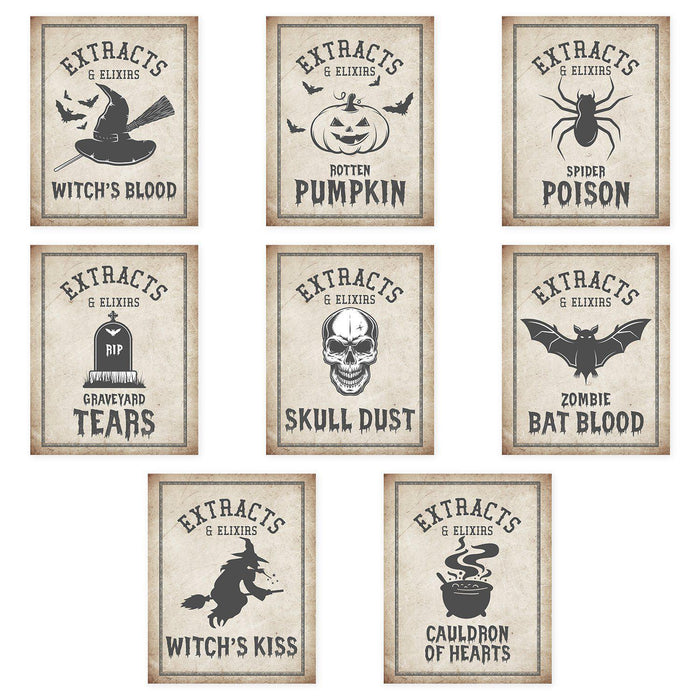 Set of 16 Halloween Wine Bottle Labels Potion Bottles Halloween Decor Apothecary Halloween Decor Vintage Halloween Decor-Set of 16-Andaz Press-Aged-