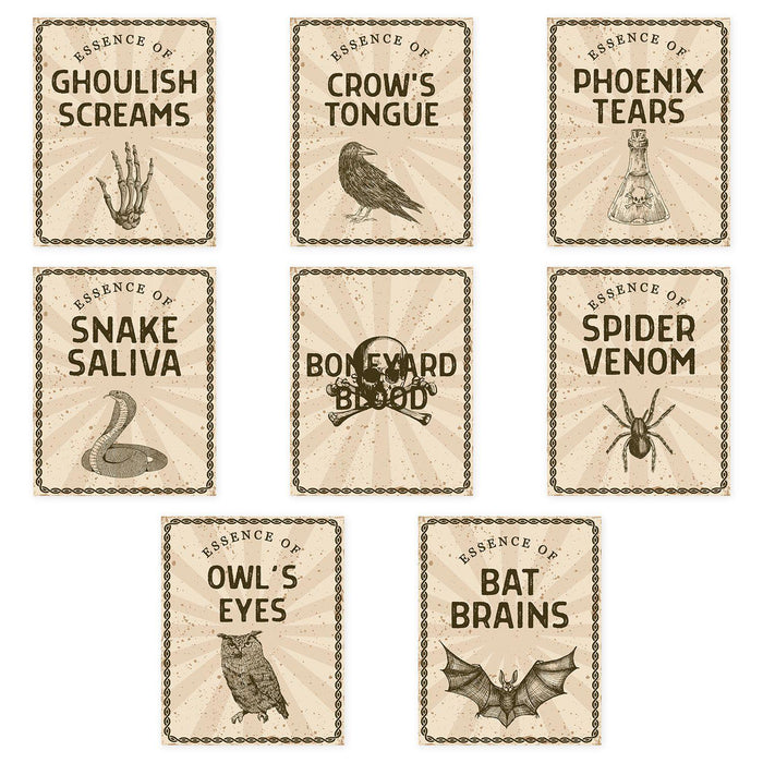 Set of 16 Halloween Wine Bottle Labels Potion Bottles Halloween Decor Apothecary Halloween Decor Vintage Halloween Decor-Set of 16-Andaz Press-Antique-