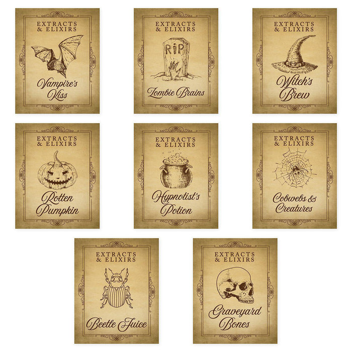 Set of 16 Halloween Wine Bottle Labels Potion Bottles Halloween Decor Apothecary Halloween Decor Vintage Halloween Decor-Set of 16-Andaz Press-Vintage-
