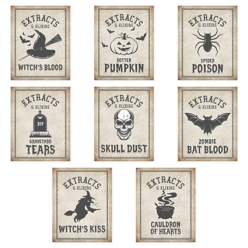Set of 16 Halloween Wine Bottle Labels Potion Bottles Halloween Decor Apothecary Halloween Decor Vintage Halloween Decor-Set of 16-Andaz Press-Aged-