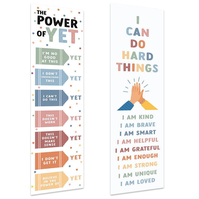 Set of 2 Boho Classroom Banner Poster Sign for Teachers, Door Wall Decor-Set of 2-Andaz Press-The Power of Yet Growth Mindset Posters-