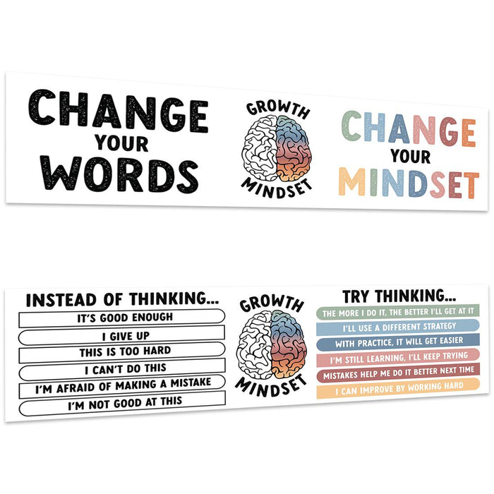 Set of 2 Boho Classroom Banner Poster Sign for Teachers, Door Wall Decor-Set of 2-Andaz Press-The Power of Yet Growth Mindset Posters-