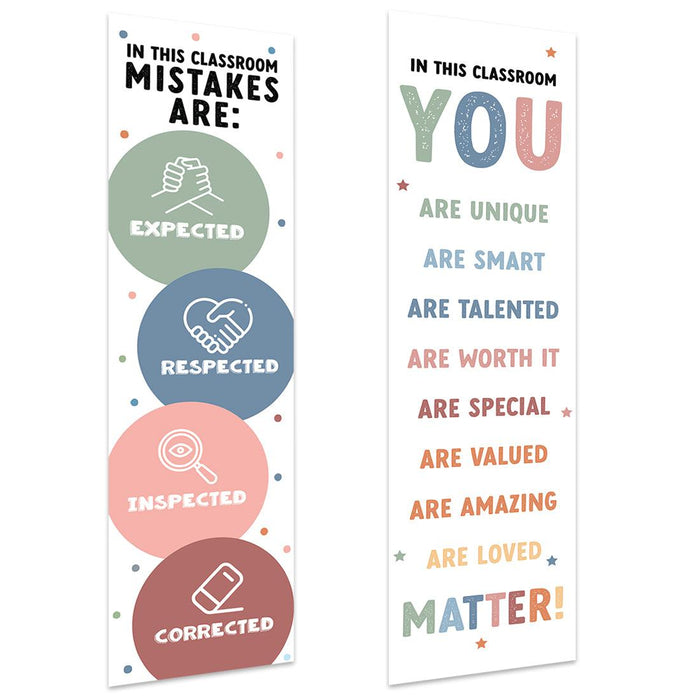 Set of 2 Boho Classroom Banner Poster Sign for Teachers, Door Wall Decor-Set of 2-Andaz Press-Growth Mindset Diversity Posters-