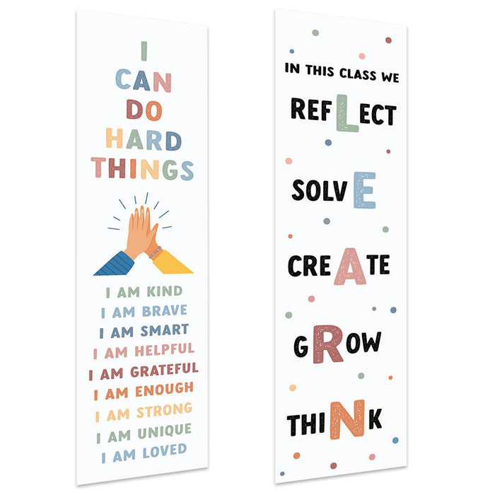 Set of 2 Boho Classroom Banner Poster Sign for Teachers, Door Wall Decor-Set of 2-Andaz Press-Motivational Growth Mindset Posters-