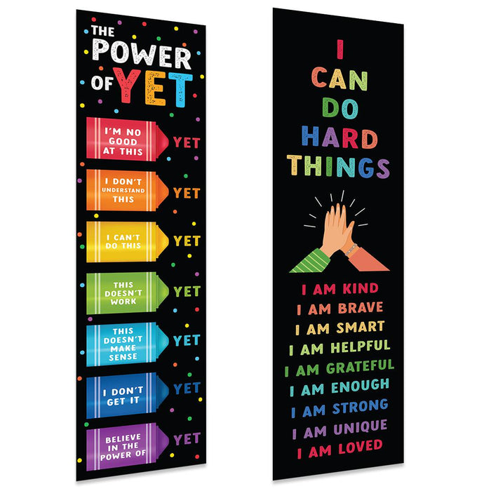 Set of 2 Classic Rainbow Classroom Banner Poster Sign for Teachers, Door Wall Decor-Set of 2-Andaz Press-The Power of Yet Growth Mindset Posters-