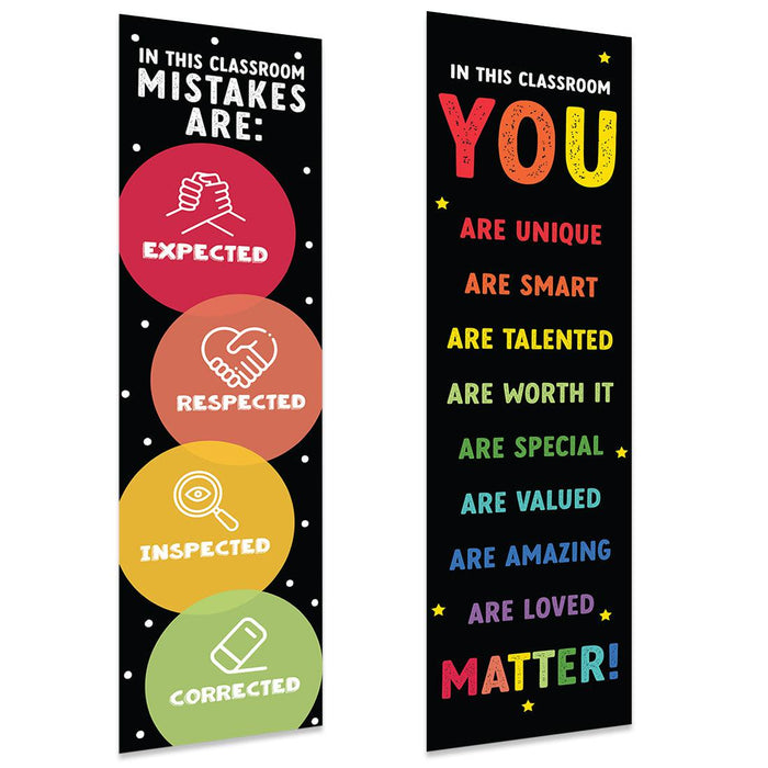 Set of 2 Classic Rainbow Classroom Banner Poster Sign for Teachers, Door Wall Decor-Set of 2-Andaz Press-The Power of Yet Growth Mindset Posters-