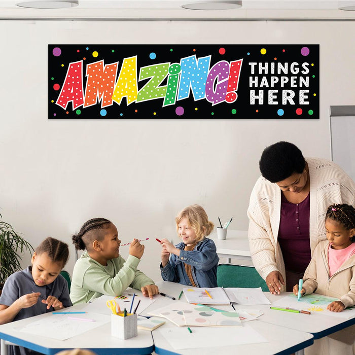 Set of 2 Classic Rainbow Classroom Banner Poster Sign for Teachers, Door Wall Decor-Set of 2-Andaz Press-The Power of Yet Growth Mindset Posters-